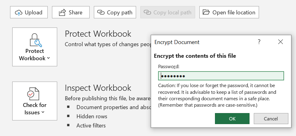 Assign a password to secure a file