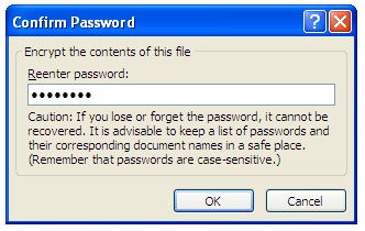 In the Reenter password box, type the password again, then click OK.