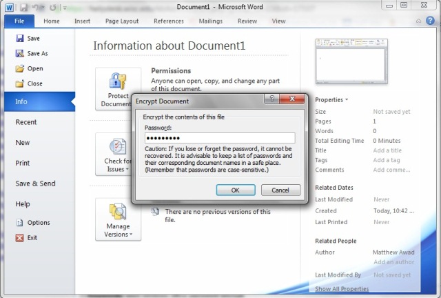 In the Password box, type a password, then click OK.