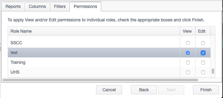 setting permissions for a report