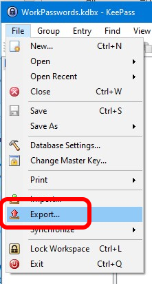 KeyPass Export Menu