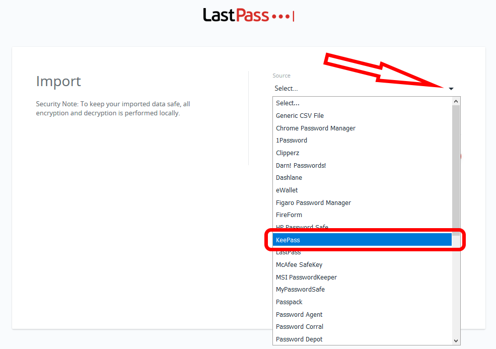 LastPass Import Options