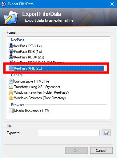 KeyPass Export Options
