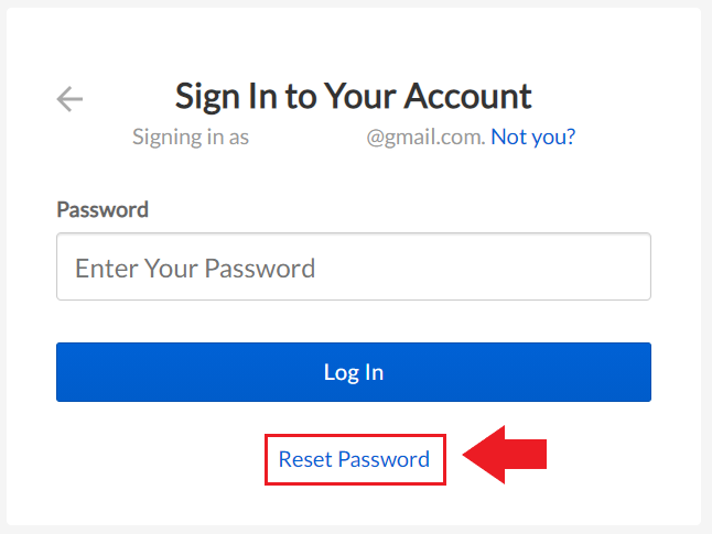 Arrow pointing to "Reset Password" button