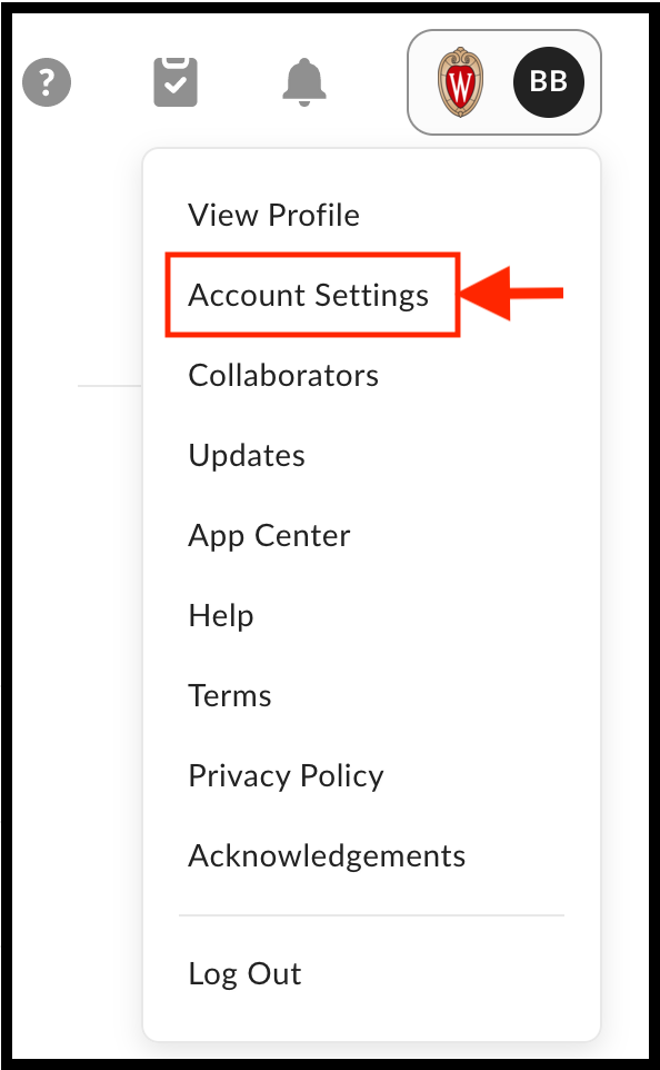 Arrow pointing to the "Account Settings" button in the drop down menu.
