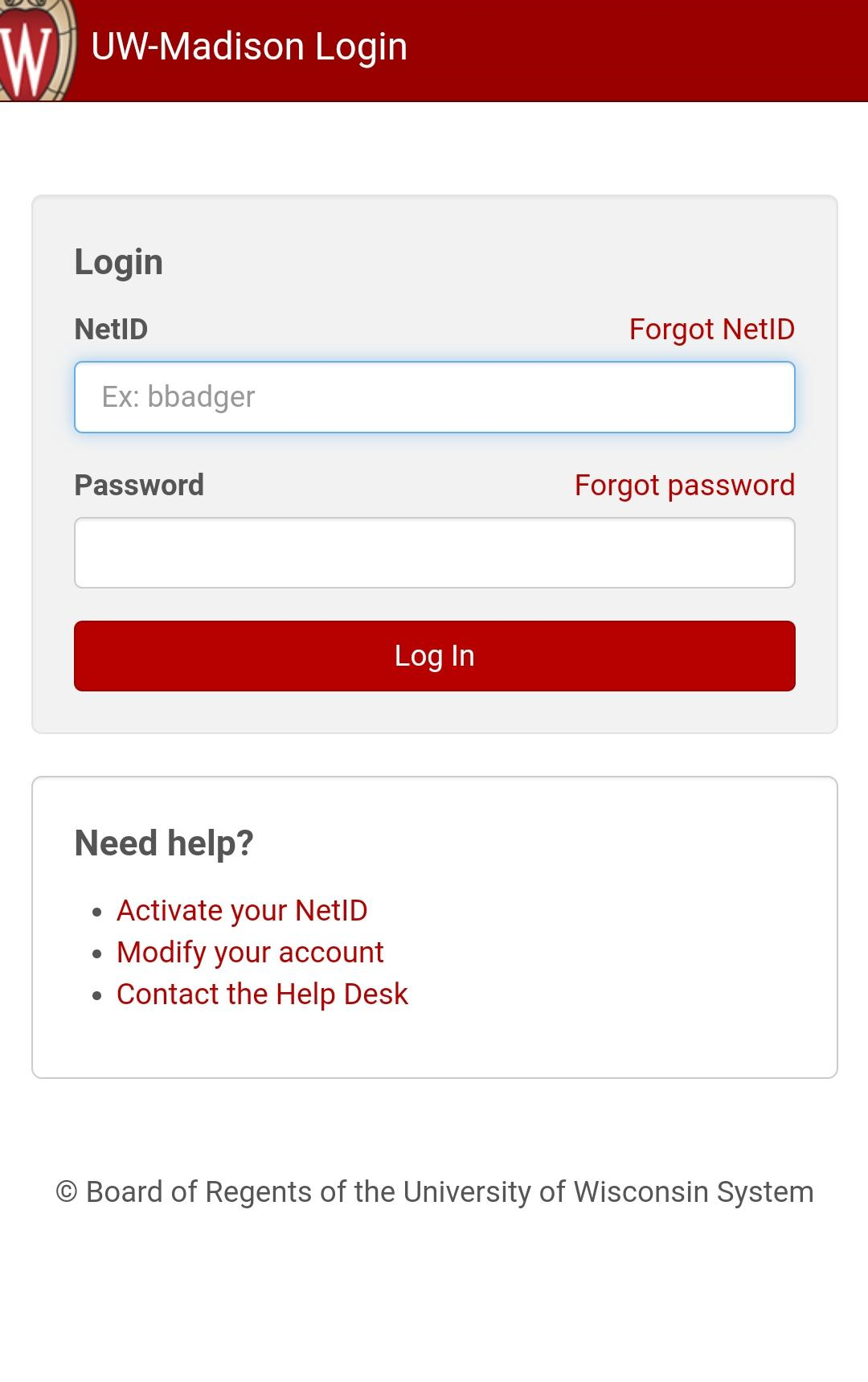 NetID login page