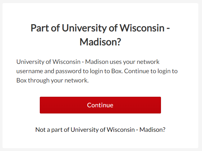 Page that asks if your a part of University of Wisconsin Madison
