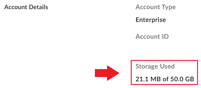 Arrow pointing to the "Storage Used" section in "Account Details"