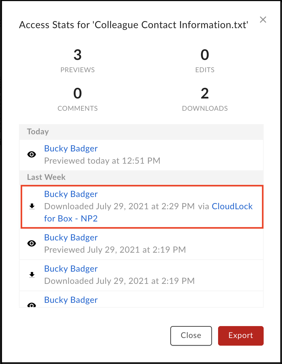 Access Stats with Cloudlock access highlighted with red box
