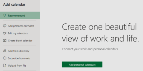 Add Calendar Screen - Office 365