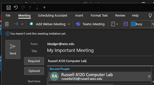 Add New Meeting Screen - Outlook