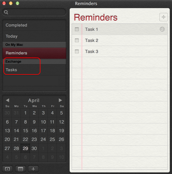 exchange account within Reminders application