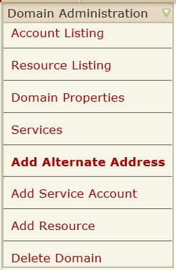 domain add alternate address menu