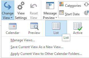 Select change view then list