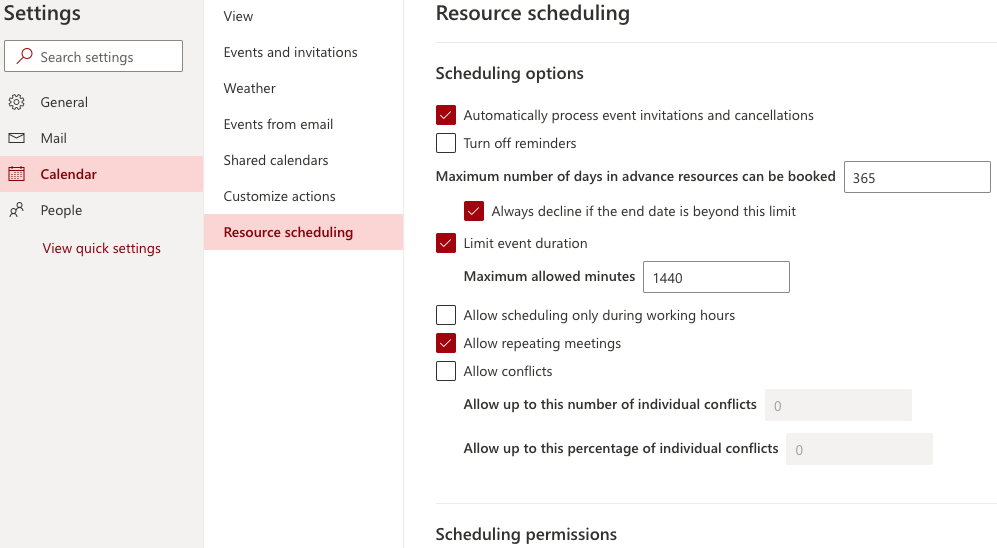 scheduling settings screen