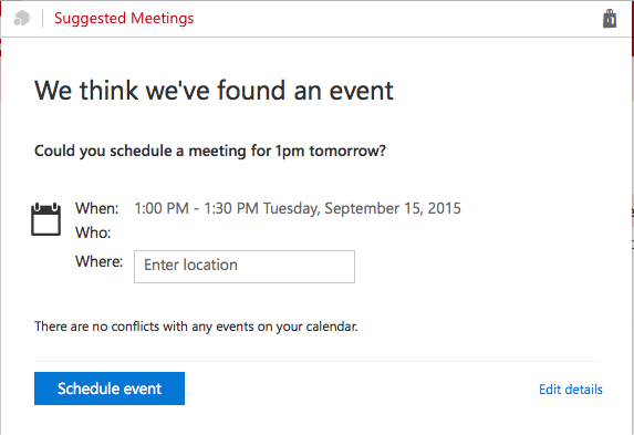 Suggested Meetings pop-up