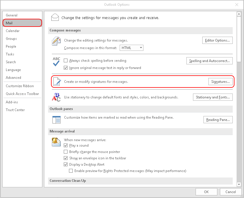Mail settings Mail settings