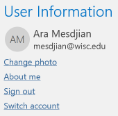 signed in account within user information screen