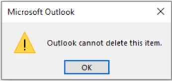 Outlook cannot delete this item error