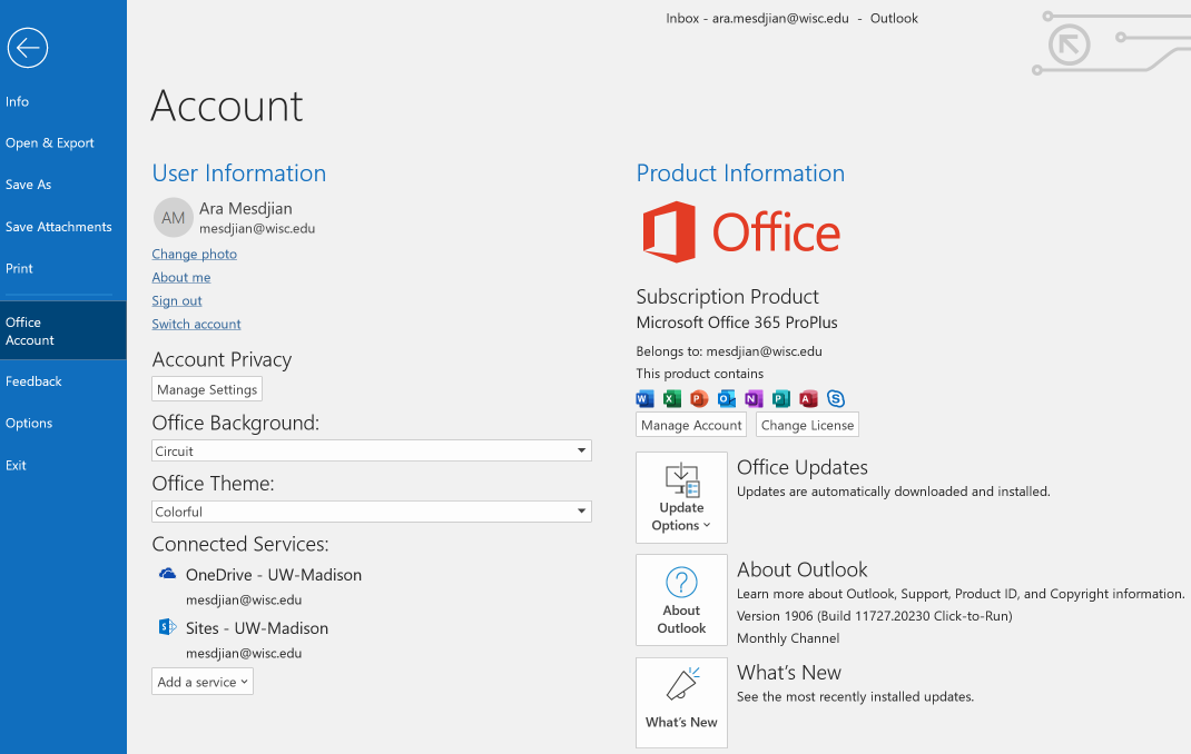 office account information