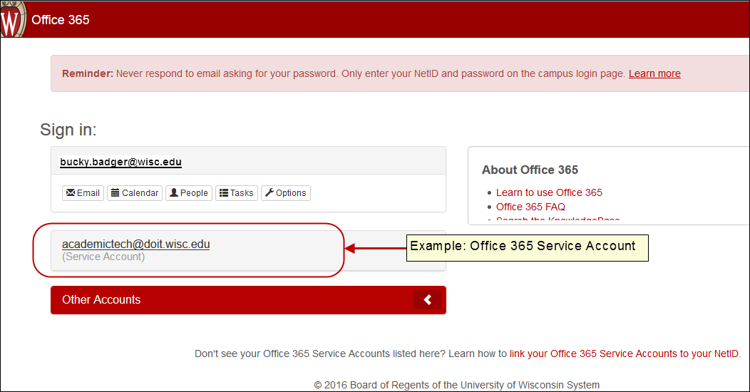 Example of Office 365 Service Account