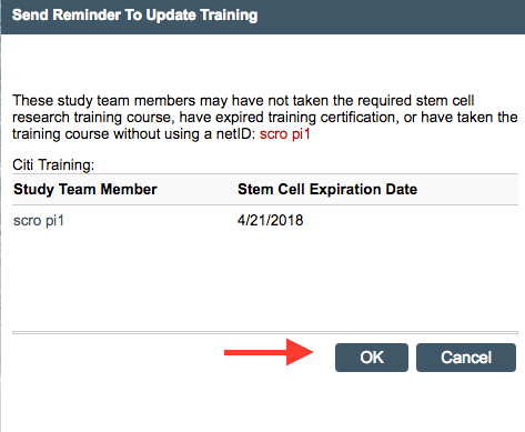 Click "OK" to send training reminders.