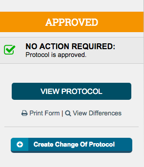 The Create Change of Protocol button allows you to create and begin a change of protocol application