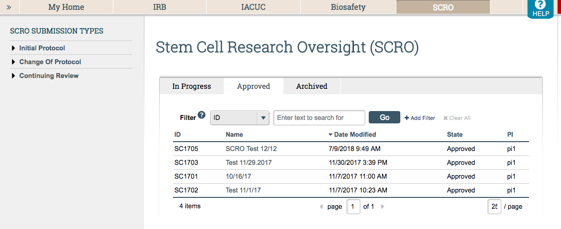 The SCRO Tab will allow you to navigate all of your SCRO ARROW protocols.