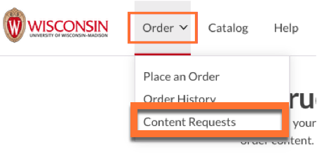 Order menu is open with Content Request highlighted
