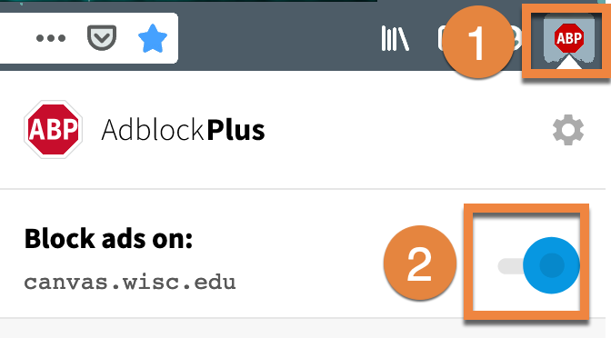 Screenshot of adblock plus settings with necessary buttons highlighted