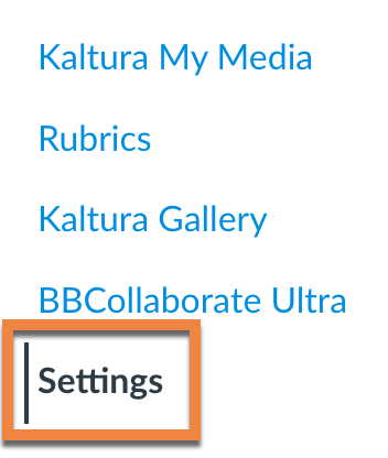 Settings tab on Canvas course (at bottom of left sidebar)