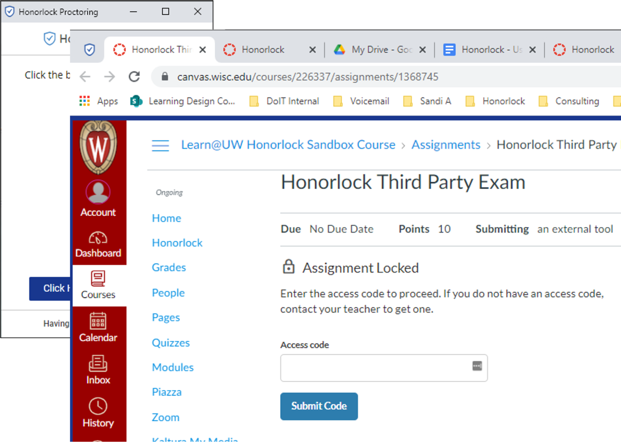 Honorlock Exam Window