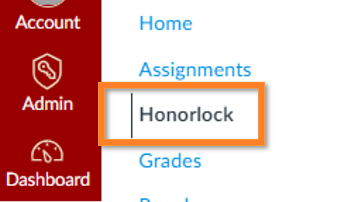 Honorlock from left side navigation menu