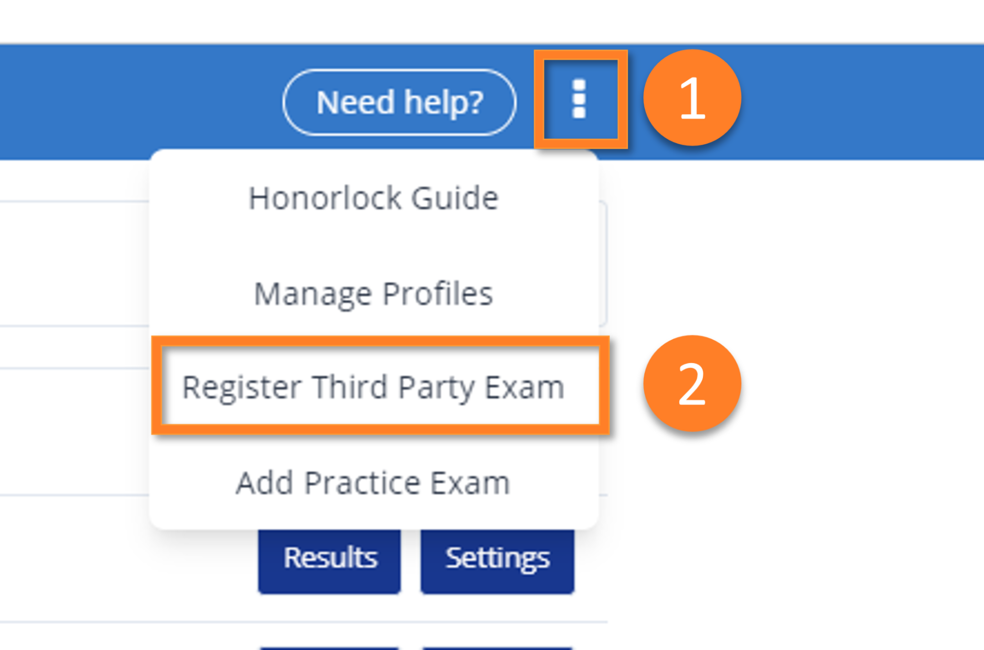 Register third party exam from kabob menu