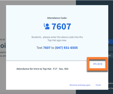 Screenshot of attendance code page with attendance figure highlighted
