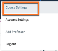 screenshot of Name menu with course settings highlighted