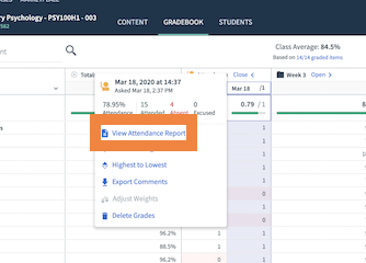 Screenshot of View Attendance Report page