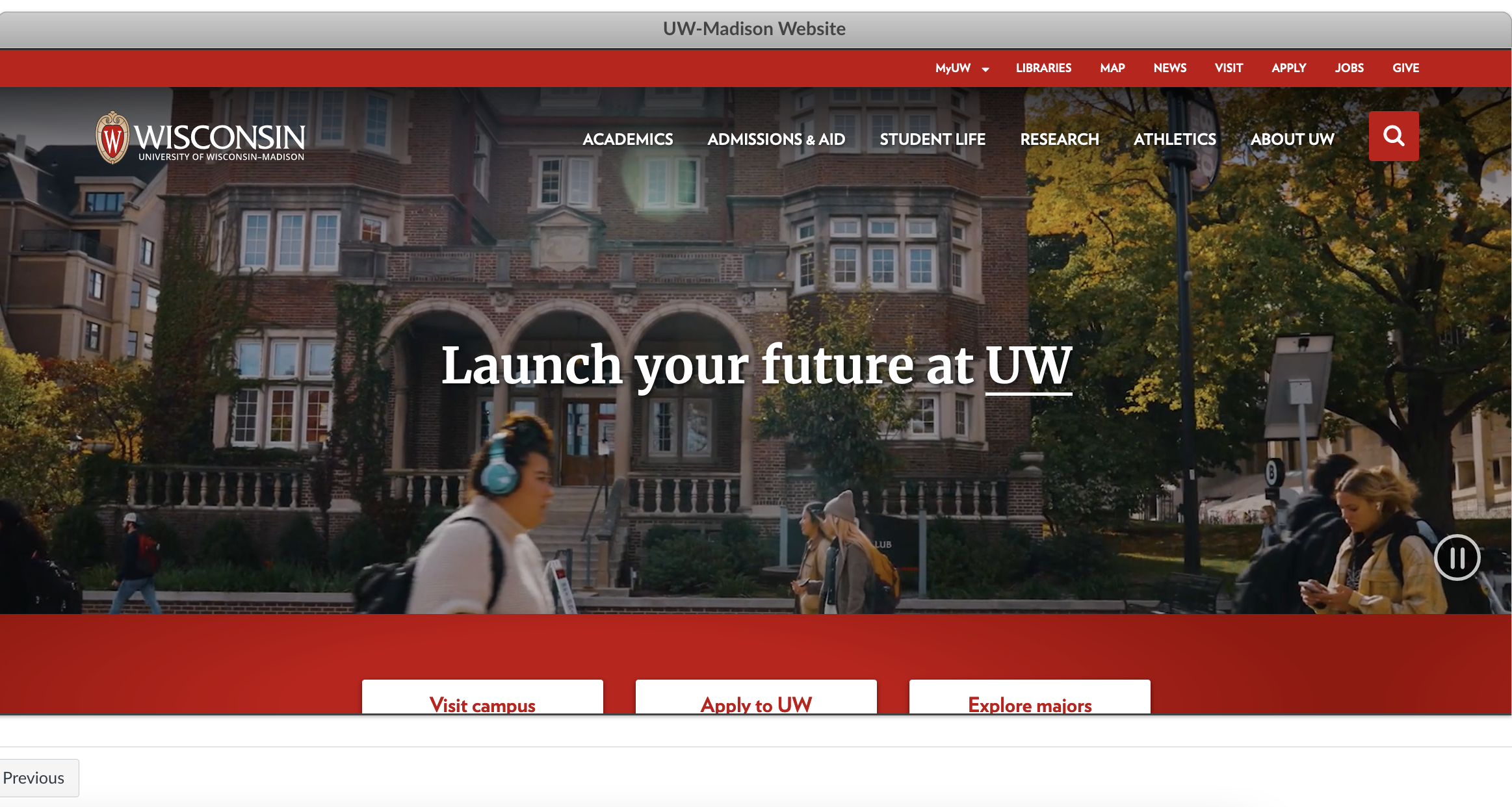Image of UW website within a frame on Canvas page.