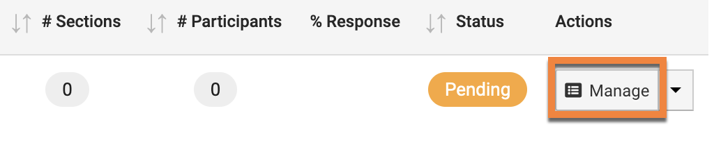 Image of survey listing in AEFIS, with "Manage" button highlighted