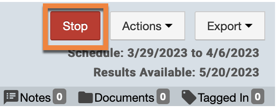 Image of Stop button on survey management page