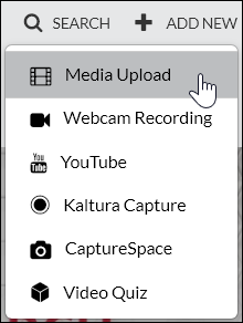 Screenshot of "add new" menu, with "media upload" highlighted