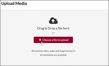 Screenshot of upload window, with the "+Choose a File to Upload" button selected