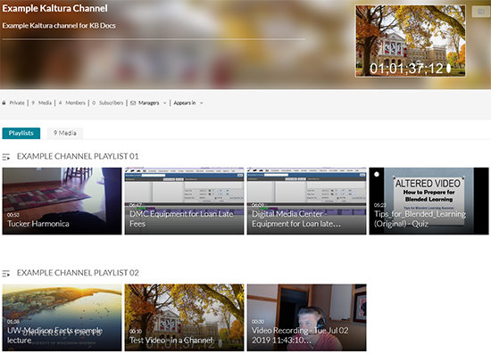 A screenshot showing an example Kaltura MediaSpace channel.