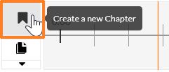 A detail screenshot of the Kaltura MediaSpace timeline. The "Create a new Chapter" button is outlined in orange to help point it out.