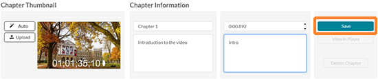 A screenshot showing the Kaltura MediaSpace chapter information options.