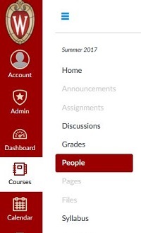 This screenshot displays the course sidebar of Canvas, with the "people" tab highlighted