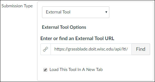 Screenshot from Canvas showing the user setting the "External Tool URL" to the LTI link.