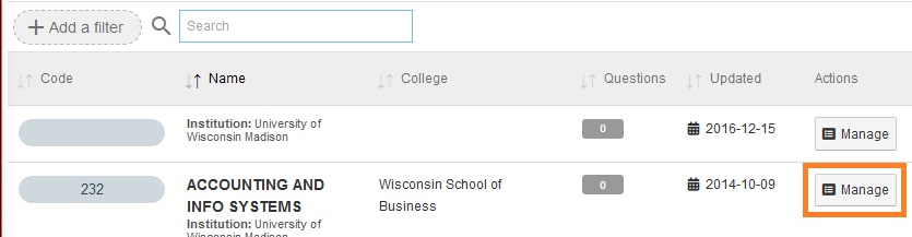 Image of available departments in HelioCampus AC