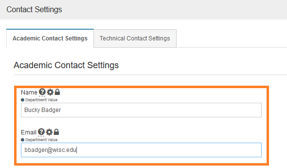 AEFIS Academic Contact Settings Page