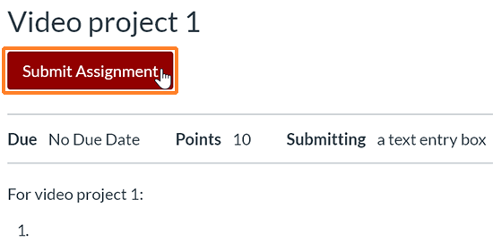 A detail screenshot from Canvas showing an assignment page. The "Submit Assignment" button is outlined in red to help point it out.